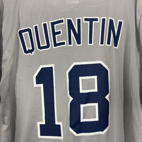 San Diego Padres Jersey Mens Large Gray Navy MLB Baseball Carlos Quentin 18 - Picture 11 of 14
